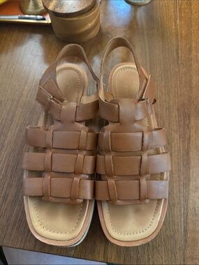 Madewell Fisherman Leather Slingback Sandals in Cognac Brown